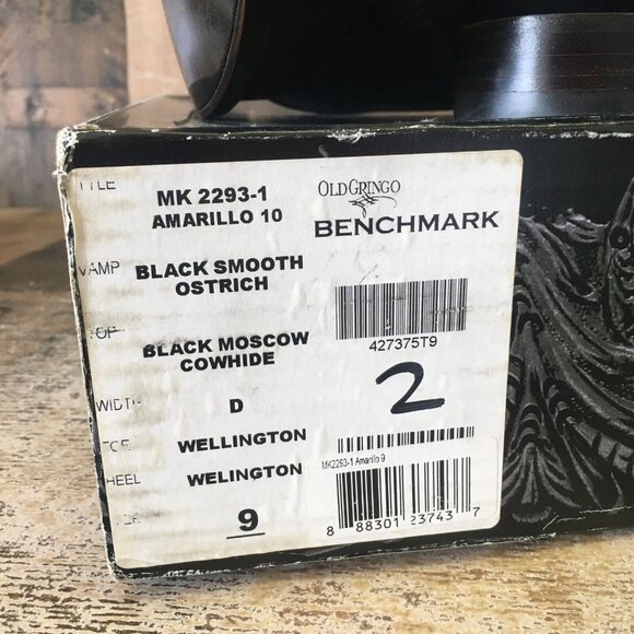 Old Gringo Amarillo 10” MK2293-1 Black Smooth Ostrich Cowboy Boots Mens 9 D - Picture 9 of 12